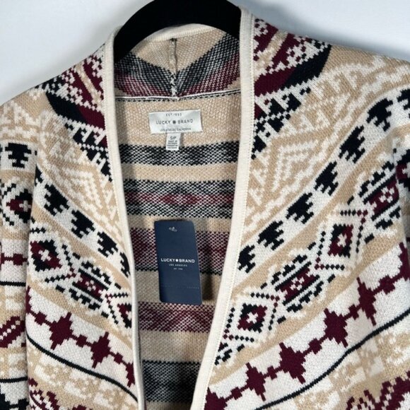 NWT LUCKY BRAND Aztec‎ Jacquard Open Front Long Sleeve Knit Cardigan Size S - Picture 6 of 15